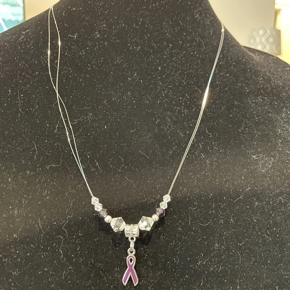 Cancer awareness necklace with purple ribbon